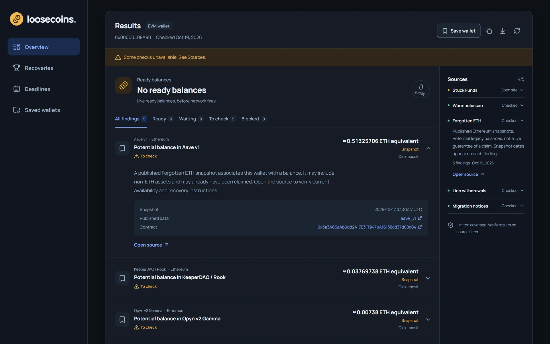 Loosecoins — Evidence and source details · Example address