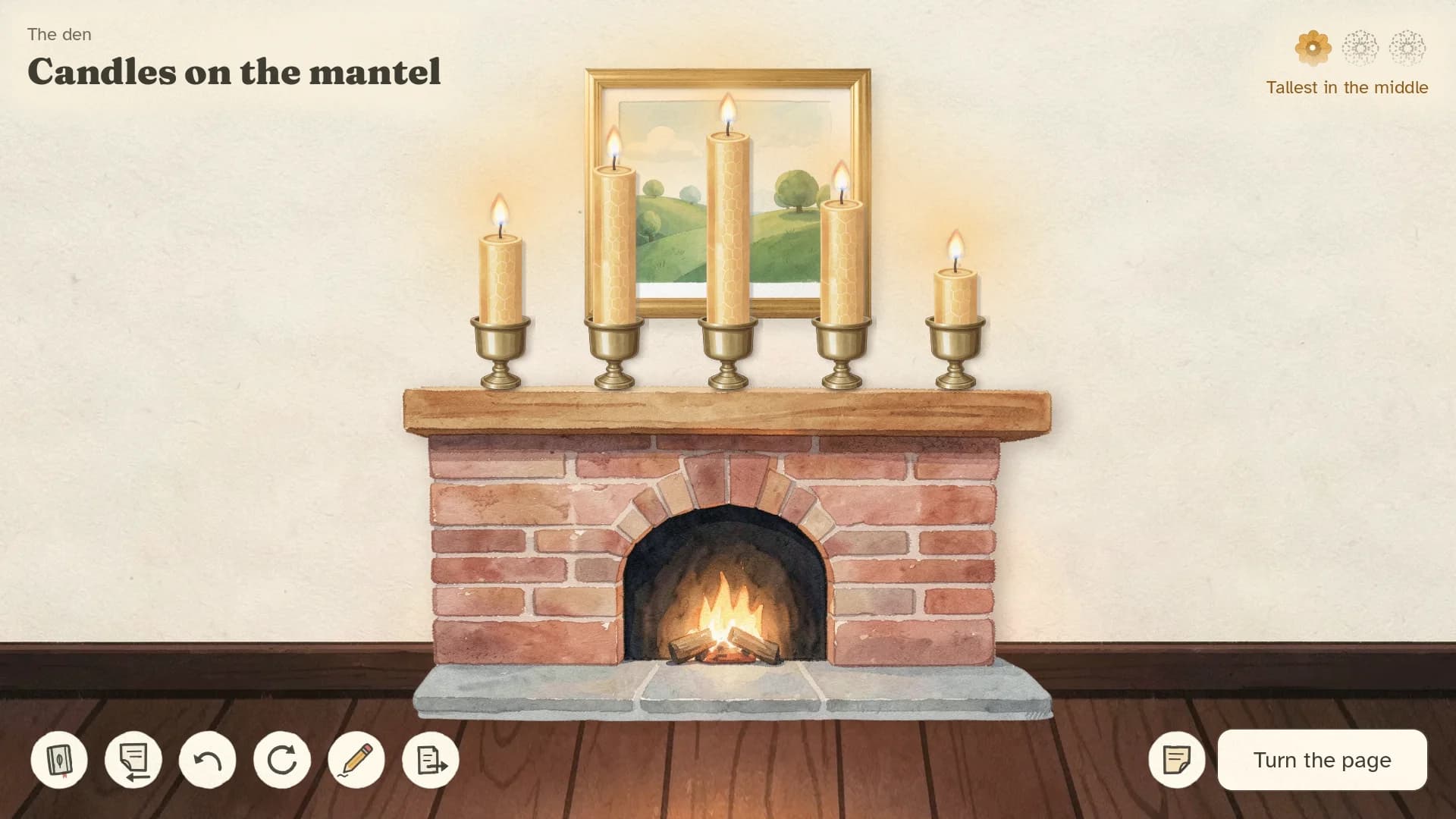 Oddly Orderly — Candles lit after a completed arrangement · Development build