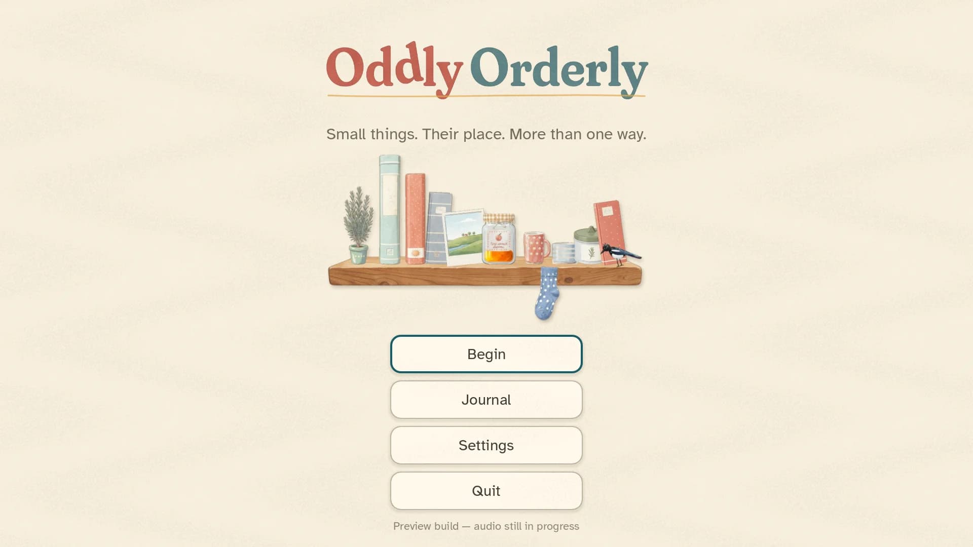 Oddly Orderly — title screen · development build