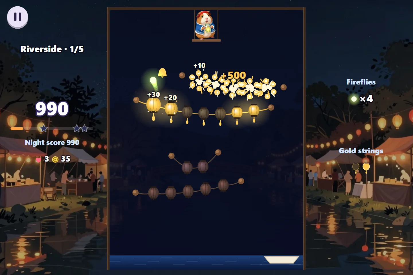 Browser game collection — Lantern Burst: a lantern string bursting into fireworks · Development build