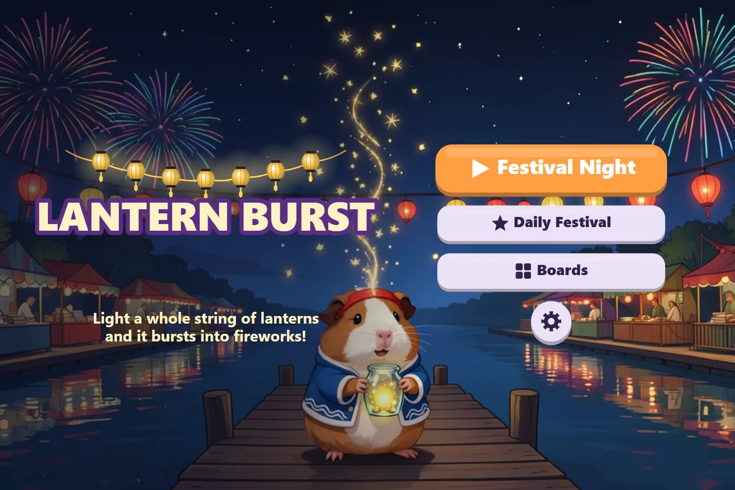 Browser game collection: Lantern Burst title screen · Development build