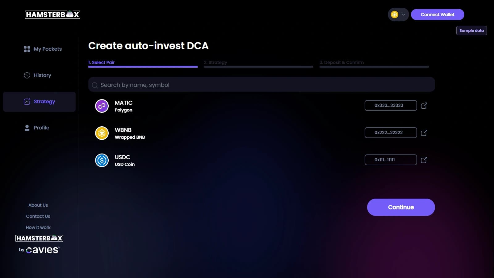 Pocket — Token selection · Sample data