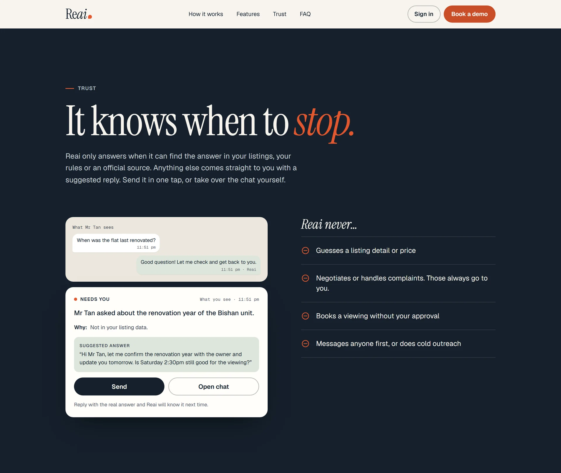 Reai — Handover to the agent · Illustrative conversation