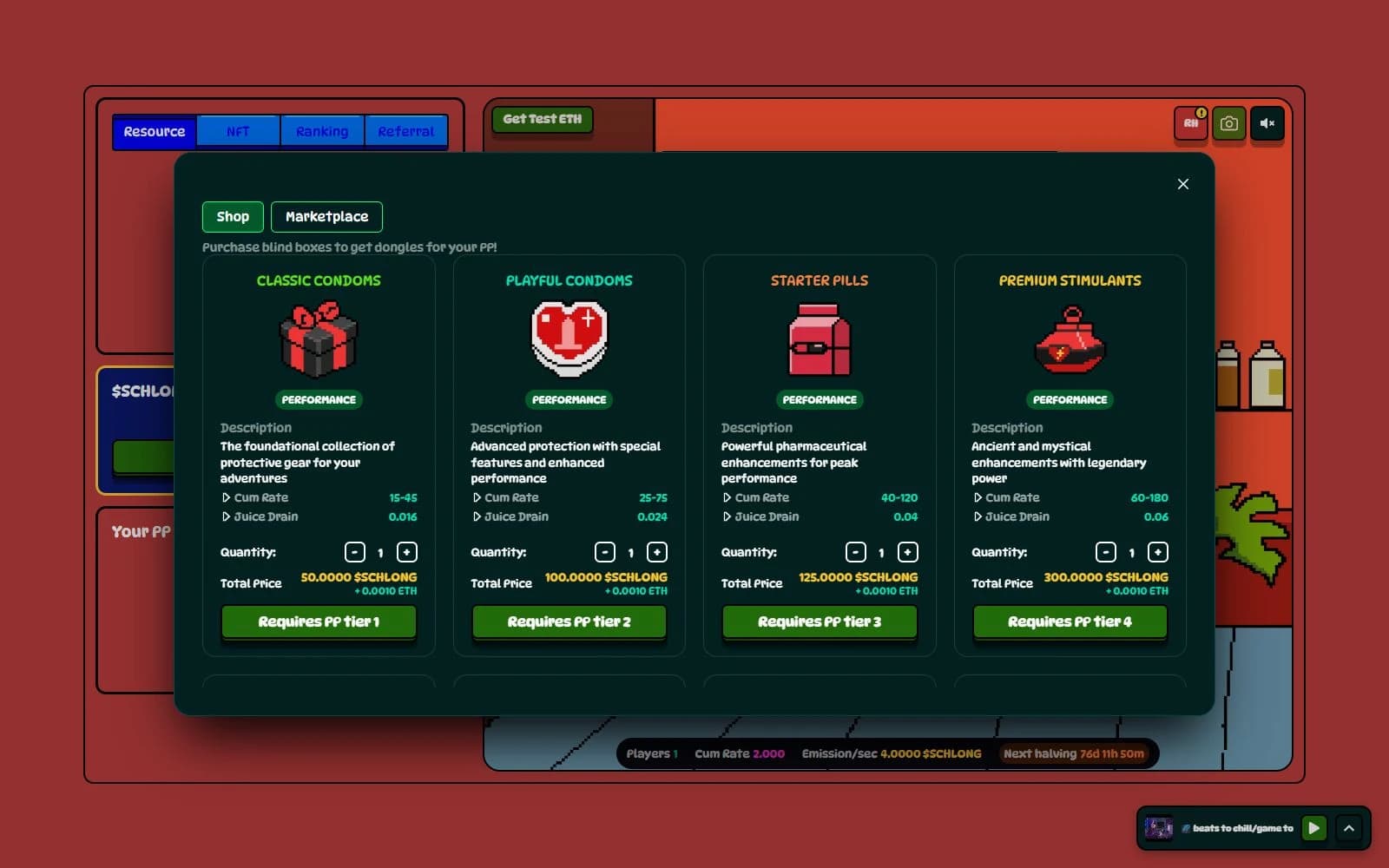 Schlong — Collectible shop · Testnet